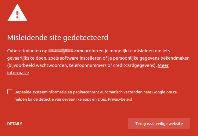 Voorbeeld van gehackte website